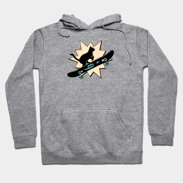 Cool Skater Black Cat in yellow Hoodie by The Charcoal Cat Co.